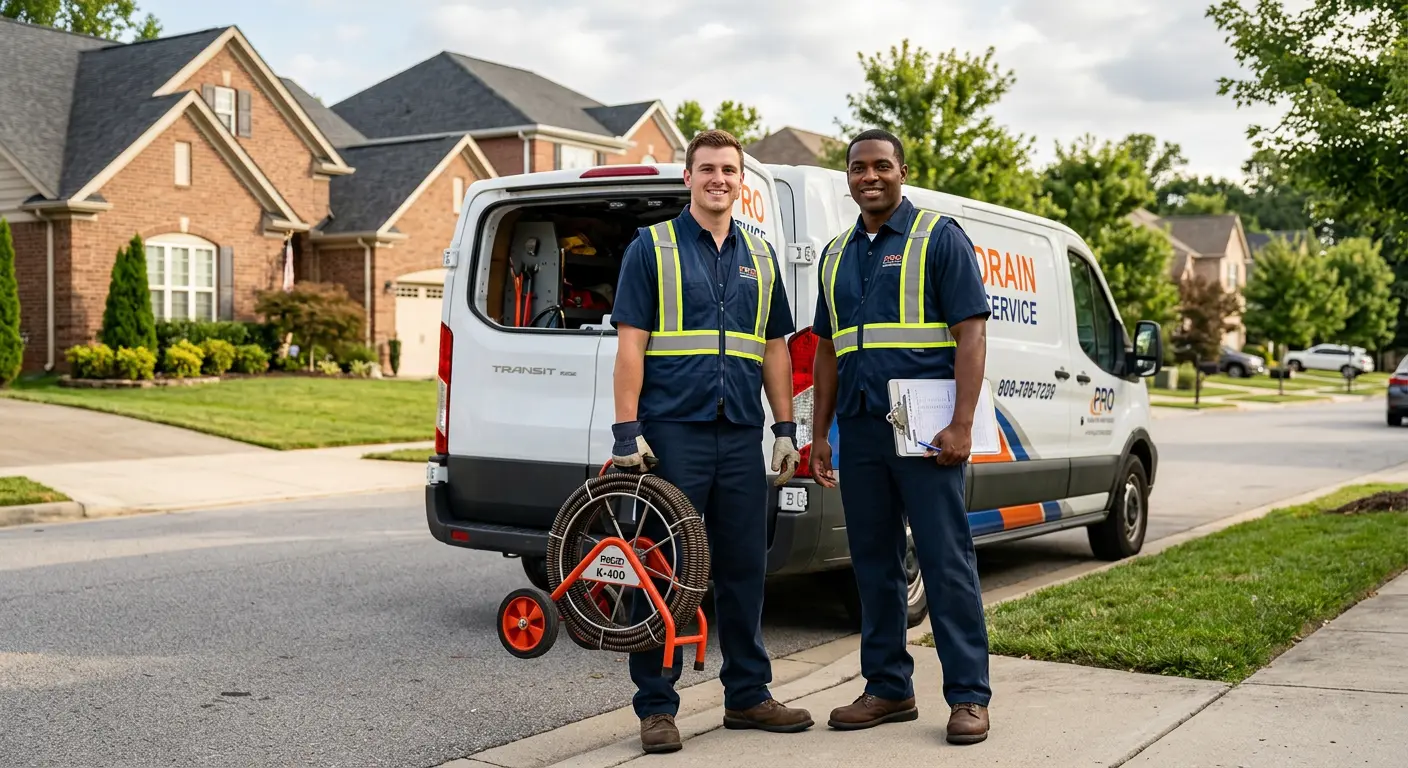 Sewer and drain service team with equipment ready for work in East Los Angeles