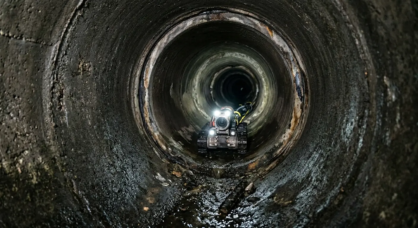 Robotic sewer camera inspecting pipe interior for Drain Snake Service in East Los Angeles